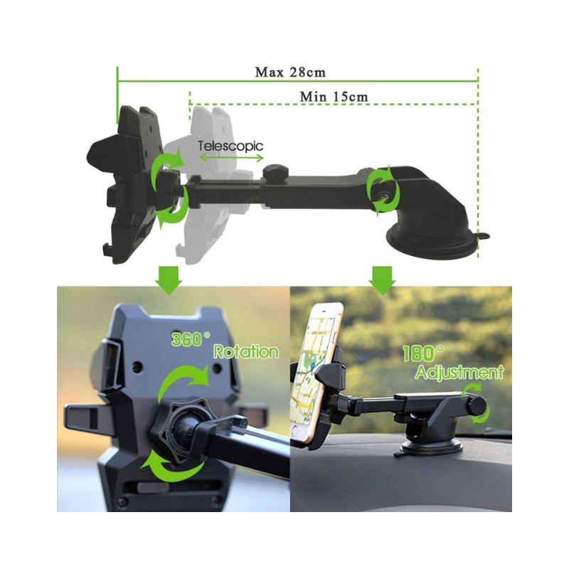 Universal Car Phone Holder 360° Windscreen Suction Mount - Adjustable GPS Stand Cradle with Strong Suction Cup