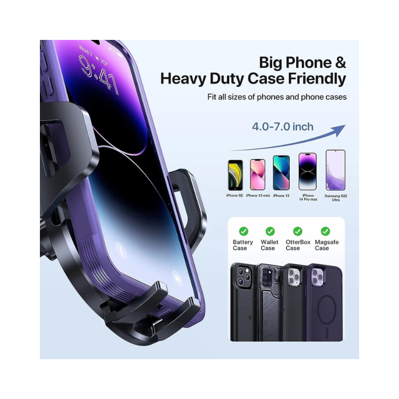 Universal 3-in-1 Car Phone Mount - Windscreen, Dashboard & Air Vent Holder for iPhone & Mobile Devices with Minimalist Design