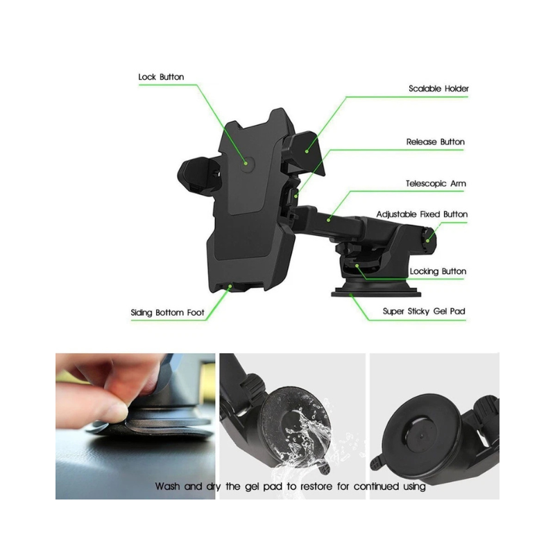 Universal Car Phone Holder 360° Windscreen Suction Mount - Adjustable GPS Stand Cradle with Strong Suction Cup