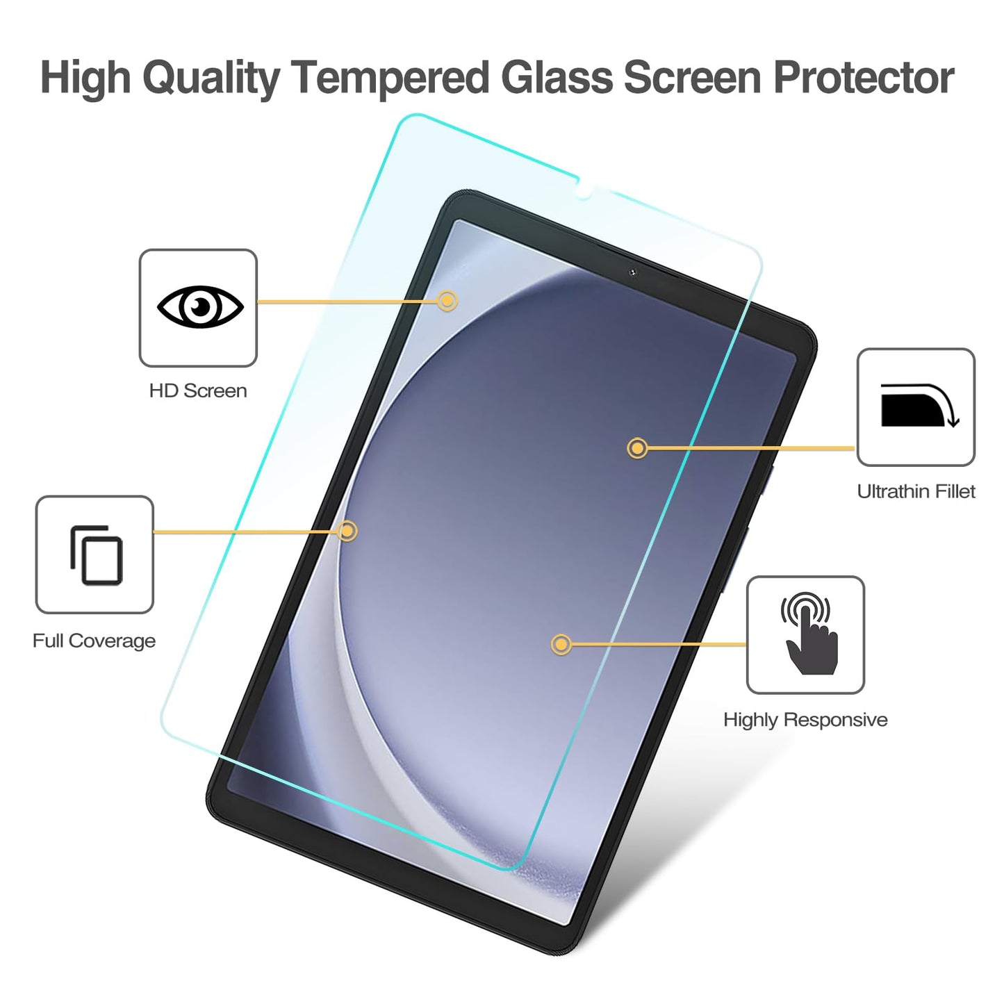 2 Pack Galaxy Tab A9 8.7" 2023 Screen Protector (X110/X115/X117) – Tempered Glass Clear Film Guard for 8.7" Galaxy Tab A9 (SM-X110/X115/X117)