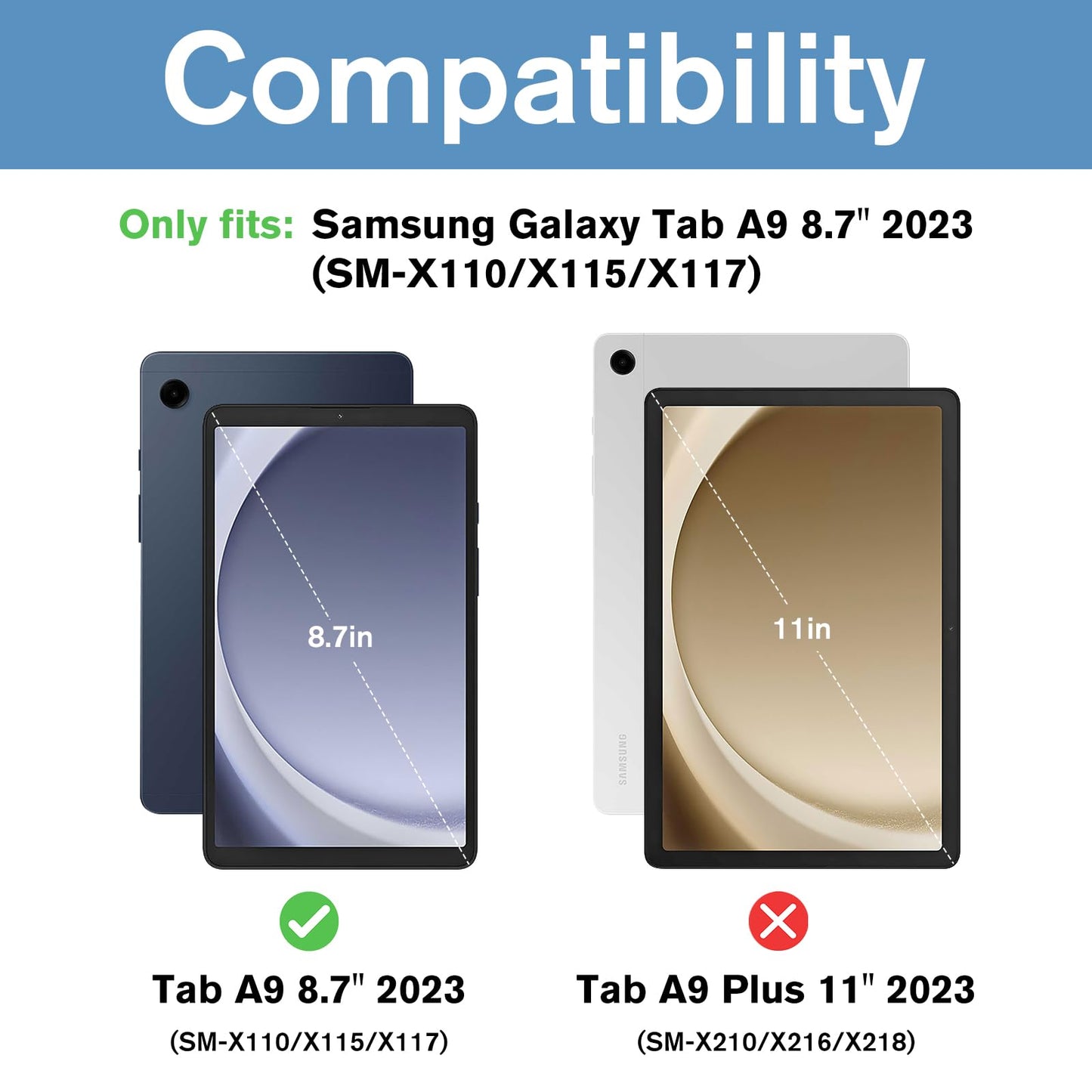 2 Pack Galaxy Tab A9 8.7" 2023 Screen Protector (X110/X115/X117) – Tempered Glass Clear Film Guard for 8.7" Galaxy Tab A9 (SM-X110/X115/X117)