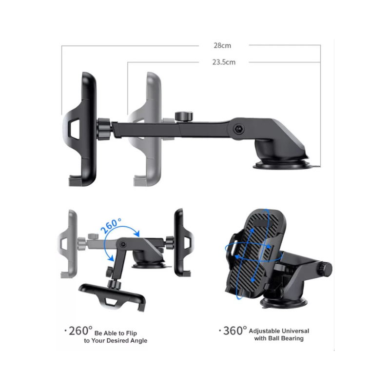 Universal 3-in-1 Car Phone Mount - Windscreen, Dashboard & Air Vent Holder for iPhone & Mobile Devices with Minimalist Design