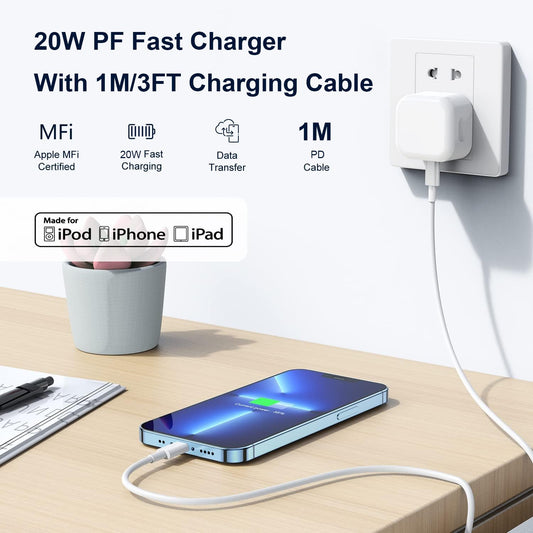 iPhone Charger and Plug - Apple iPhone Fast Charger Cable and Plug 25W Super Charge for iPhone 14/14 Plus/14 Pro/14 Pro Max/13/13 Pro/12 Pro/SE/11 Pro - 1M New Rapid USB C to PD Charging Lead and Plug