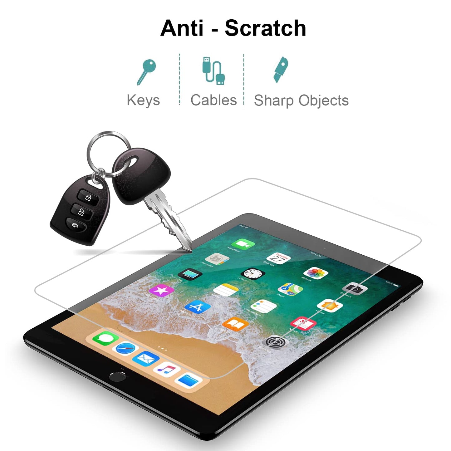 2 Pack Anti Scratch iPad/ iPad Pro 9.7" Screen Protector - Ultra Clear Tempered Glass for iPad Air 1/Air 2/Pro/6th/5th Gen