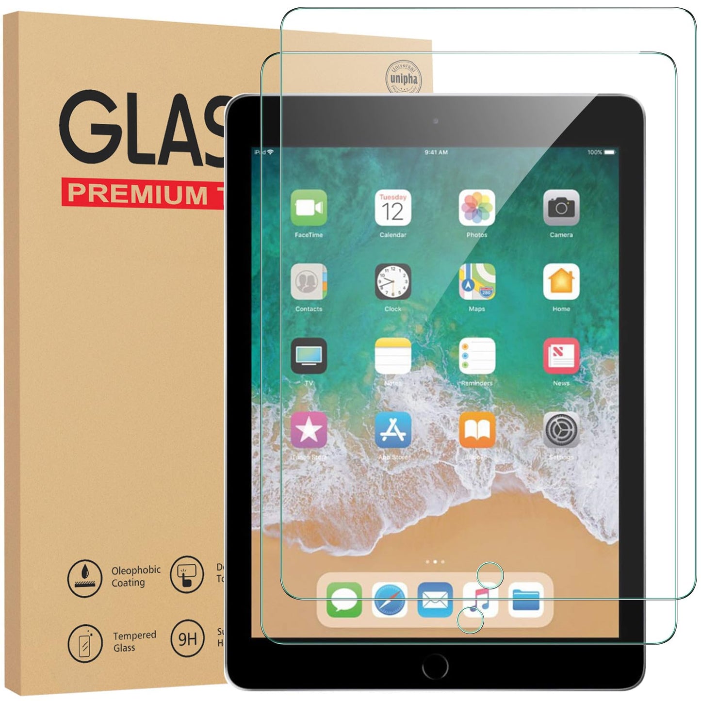 2 Pack Anti Scratch iPad/ iPad Pro 9.7" Screen Protector - Ultra Clear Tempered Glass for iPad Air 1/Air 2/Pro/6th/5th Gen