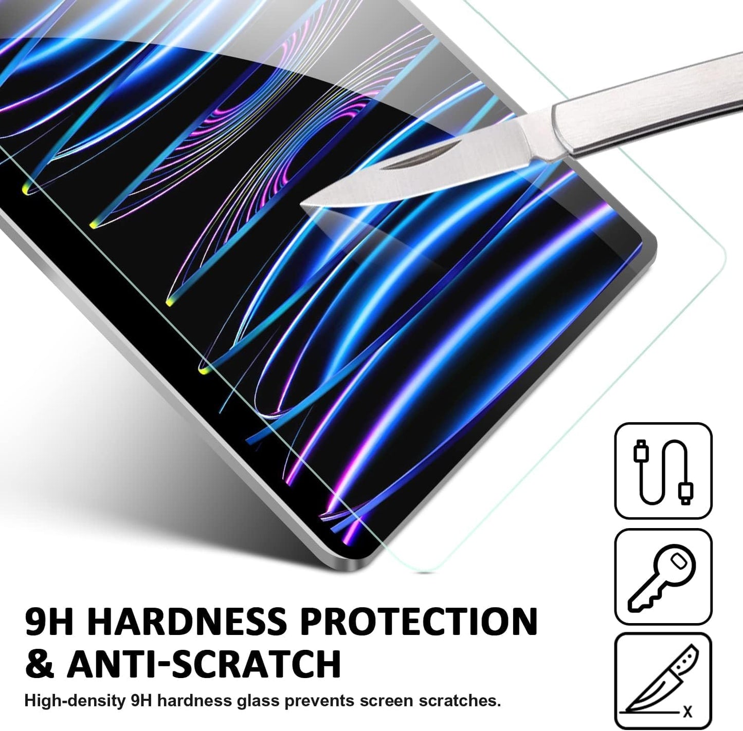2 Pack iPad Pro 12.9" Screen Protector - Face ID Compatible and 9H Tempered Glass for 6th/5th/4th/3rd Gen (2022-2018) - 2 Pack Anti-Scratch iPad 12.9'' Screen Protector