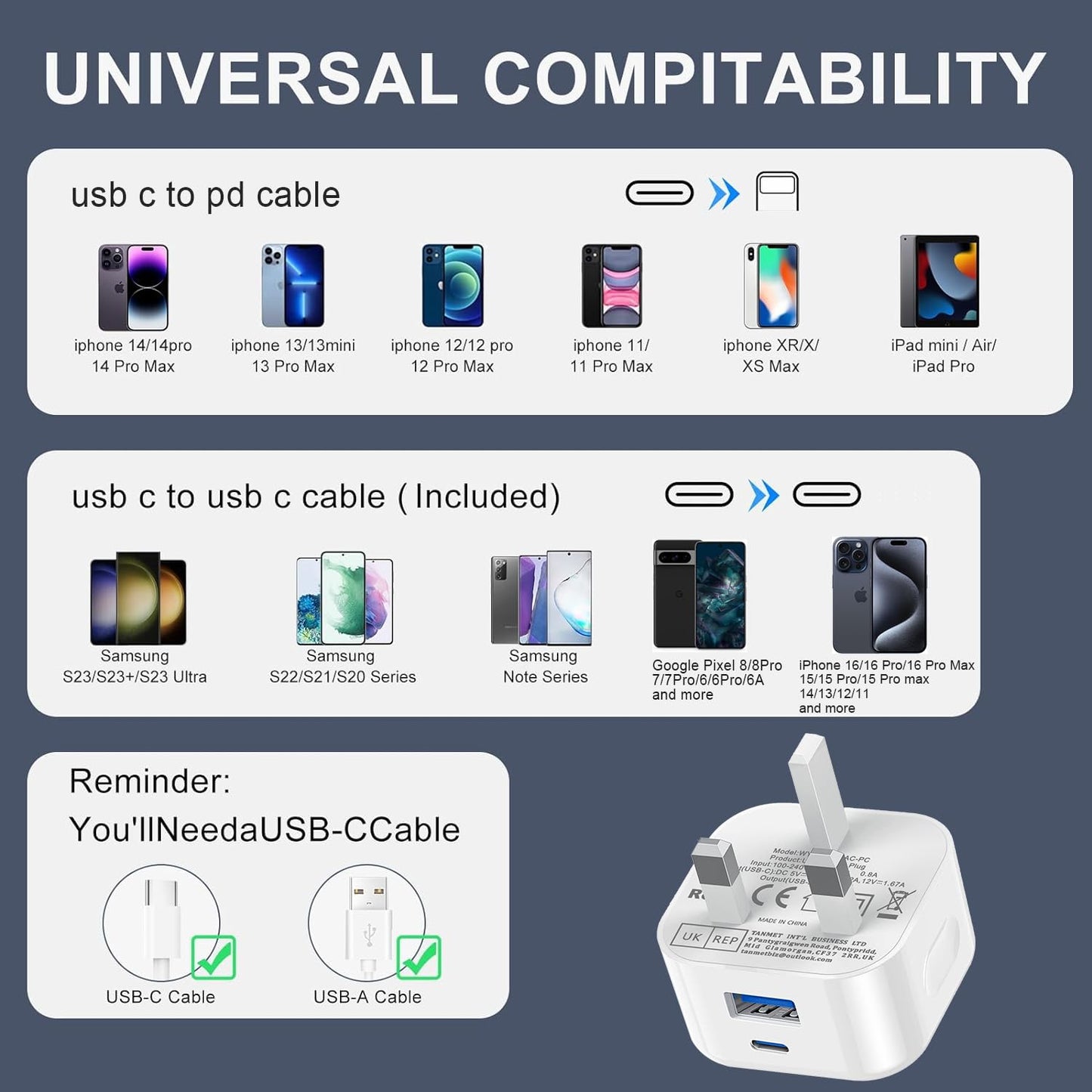 iPhone Charger and Plug - Apple iPhone Fast Charger Cable and Plug 25W Super Charge for iPhone 14/14 Plus/14 Pro/14 Pro Max/13/13 Pro/12 Pro/SE/11 Pro - 1M New Rapid USB C to PD Charging Lead and Plug