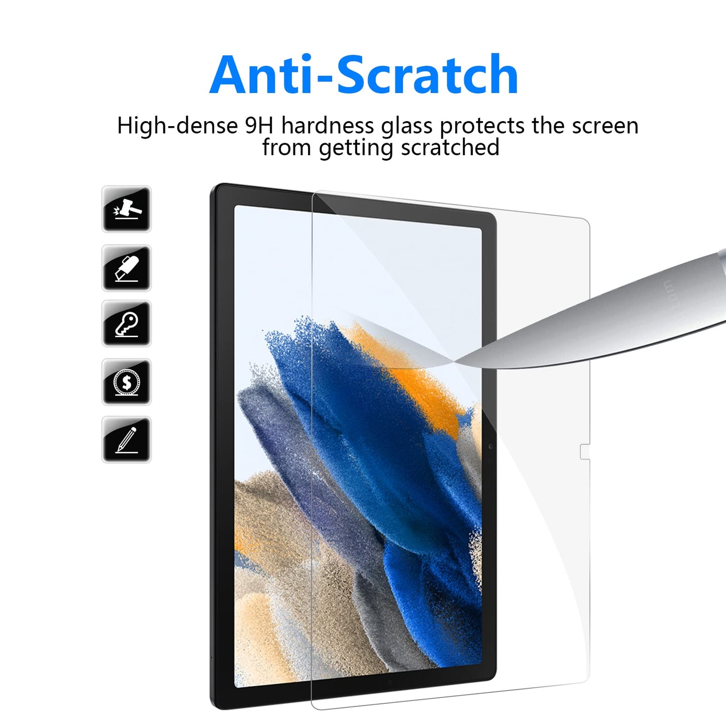 2 Pack Samsung Galaxy Tab A8 10.5" Screen Protector - 9H HD Tempered Glass for Samsung Galaxy Tab A8 10.5" 2021 Model (SM-X200/X205) - Highly Sensitive and Anti-Scratch Samsung Galaxy Tab A8 10.5" Screen Protector