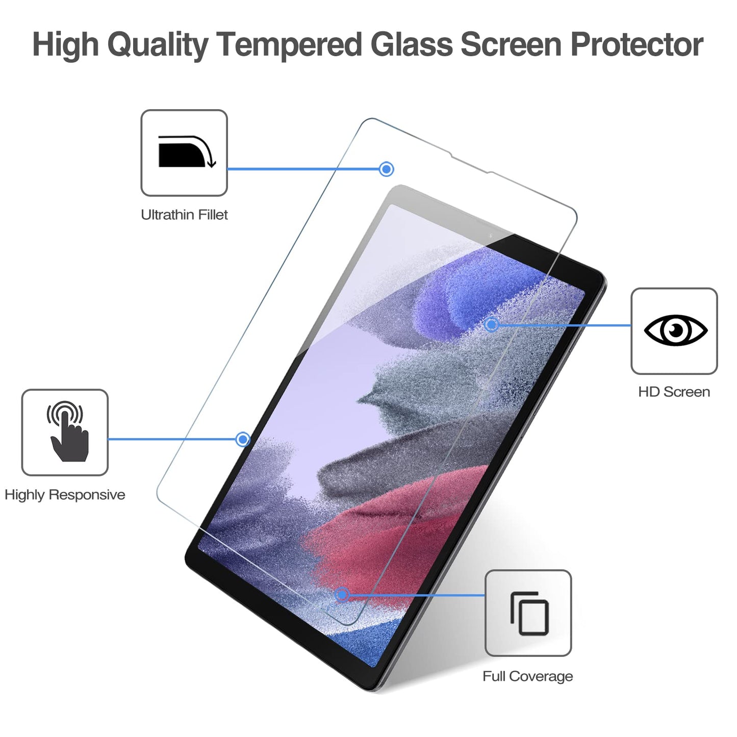2 Pack Samsung Galaxy Tab A7 Lite 8.7" Screen Protector - 9H HD Clear Tempered Glass for Galaxy Tab A7 Lite 8.7" 2021 Model (SM-T220/T225/T227)