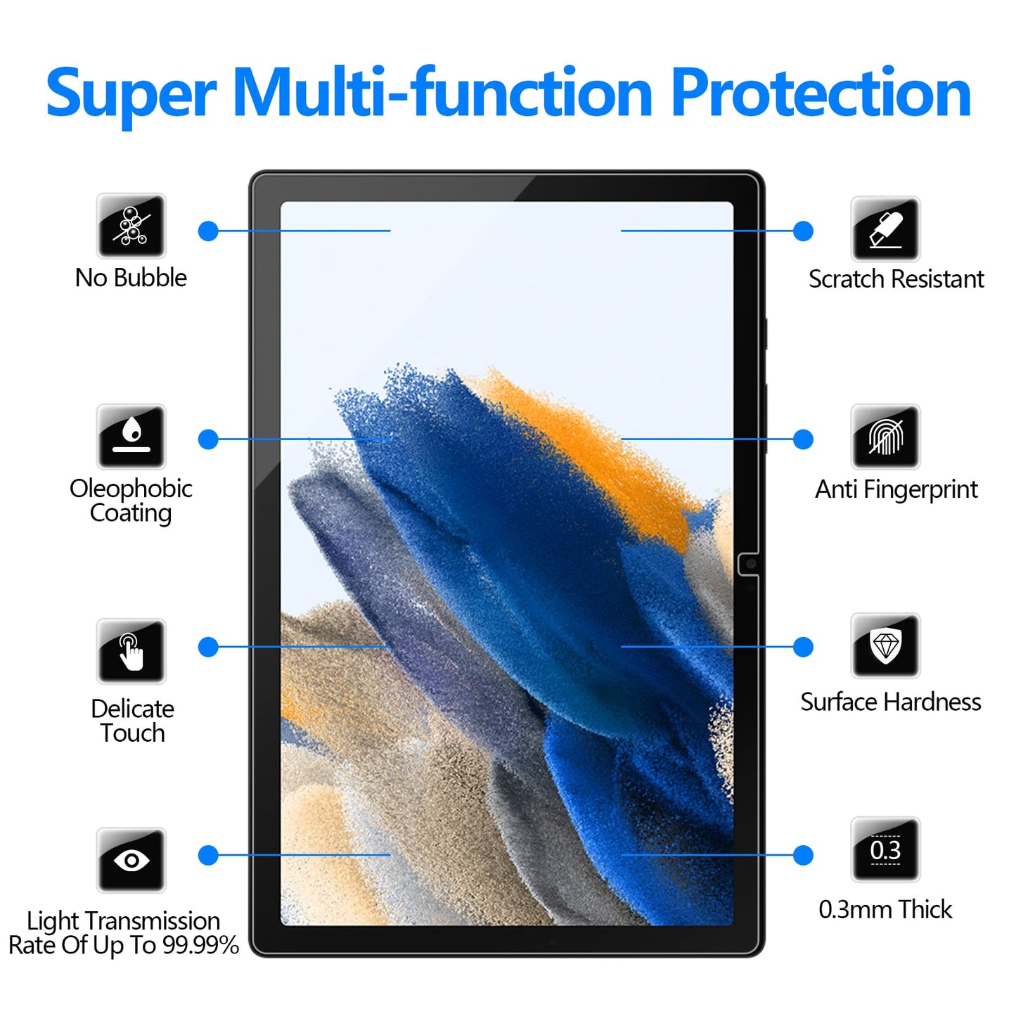 2 Pack Samsung Galaxy Tab A8 10.5" Screen Protector - 9H HD Tempered Glass for Samsung Galaxy Tab A8 10.5" 2021 Model (SM-X200/X205) - Highly Sensitive and Anti-Scratch Samsung Galaxy Tab A8 10.5" Screen Protector