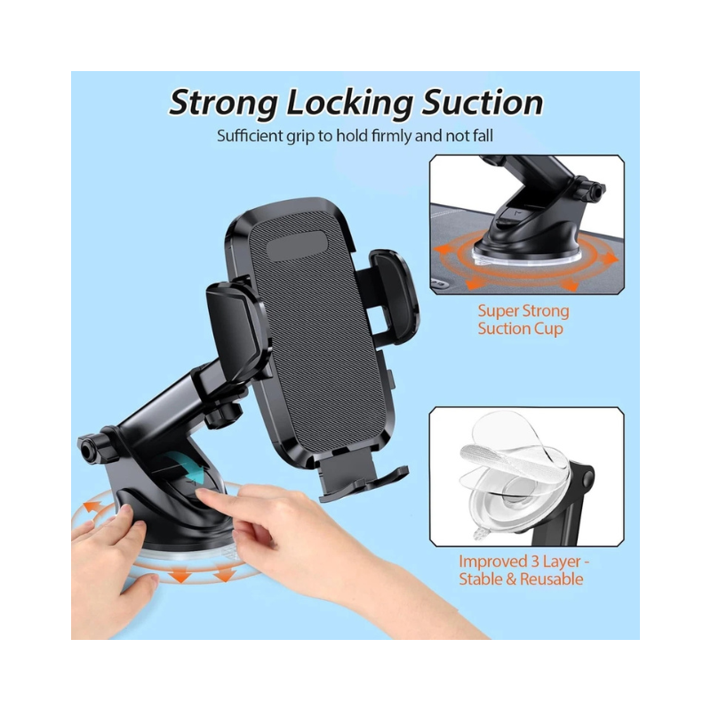 Universal 3-in-1 Car Phone Mount - Windscreen, Dashboard & Air Vent Holder for iPhone & Mobile Devices with Minimalist Design