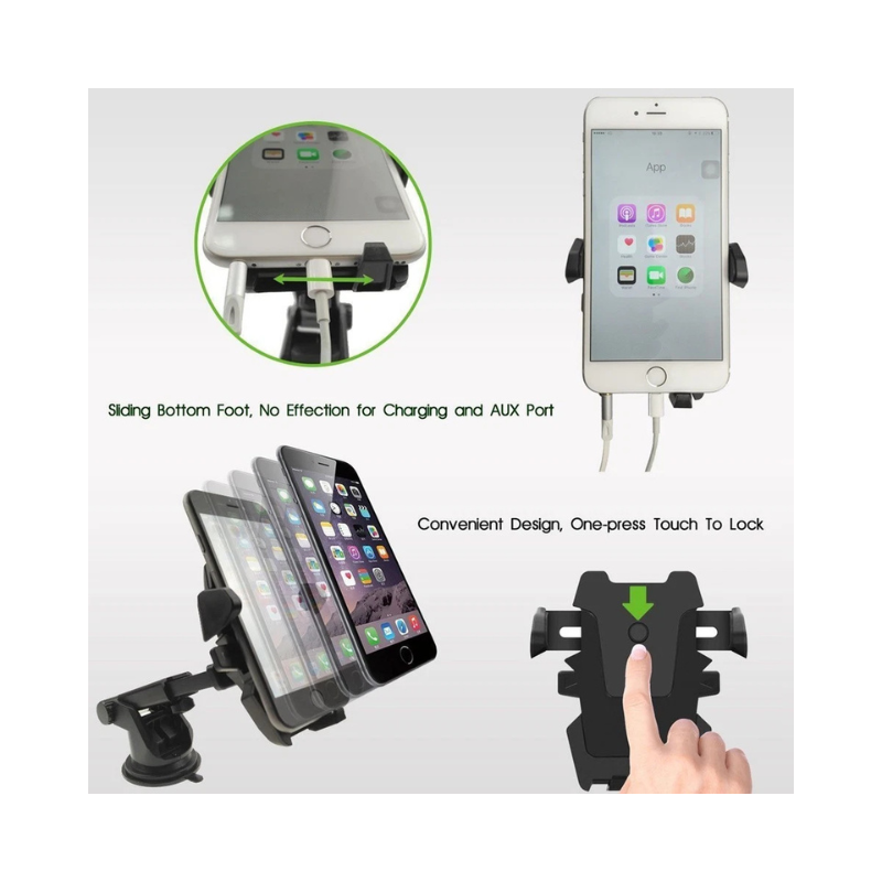Universal Car Phone Holder 360° Windscreen Suction Mount - Adjustable GPS Stand Cradle with Strong Suction Cup