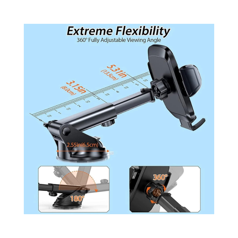 Universal 3-in-1 Car Phone Mount - Windscreen, Dashboard & Air Vent Holder for iPhone & Mobile Devices with Minimalist Design