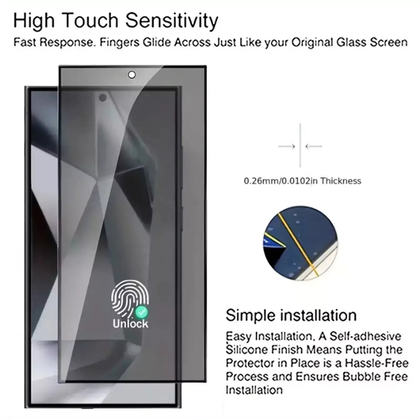 Samsung Galaxy S25/S24 Ultra Plus Privacy Tempered Glass Screen Protector - Anti-Spy with Fingerprint Support