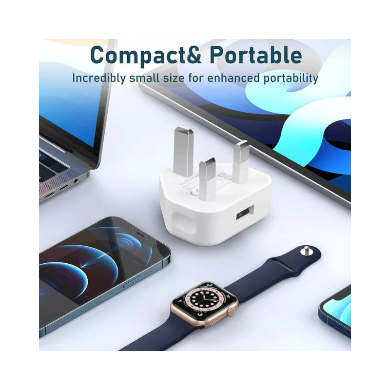 UK 3-Pin Mains Wall Charger - Single Port USB Adapter for iPhone, Smartphones & Tablets
