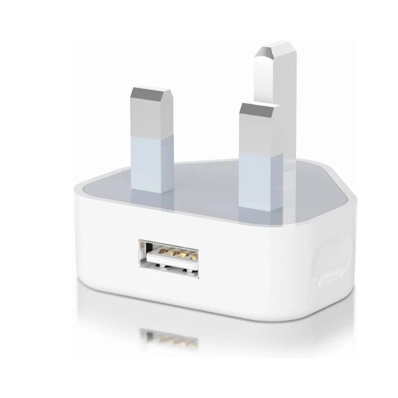 UK 3-Pin Mains Wall Charger - Single Port USB Adapter for iPhone, Smartphones & Tablets