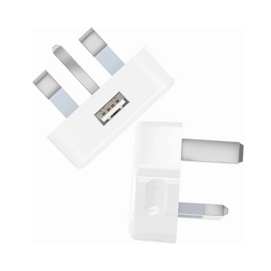 UK 3-Pin Mains Wall Charger - Single Port USB Adapter for iPhone, Smartphones & Tablets