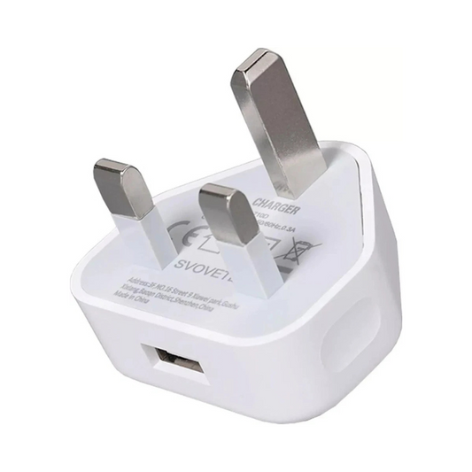 UK 3-Pin Mains Wall Charger - Single Port USB Adapter for iPhone, Smartphones & Tablets