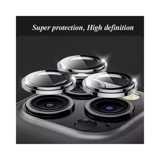 Full Cover Metal Ring Glass Camera Lens Protector for iPhone 11/12/13/14/15/16 Pro Max Mini – Scratch Resistant, HD Clarity and Anti-Knock Camera Lens Protector