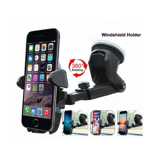 Universal Car Phone Holder 360° Windscreen Suction Mount - Adjustable GPS Stand Cradle with Strong Suction Cup
