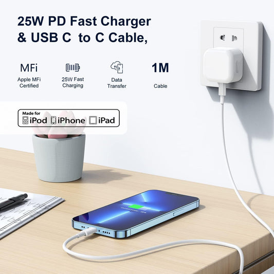 iPhone 16 Charger - Apple 15 USB C Fast Charger Cable and Plug 25W Super Quick Charge for New iPhone 16e 16 Plus 16 Pro 16 Pro Max 15 Plus 15 Pro Max - 1M Rapid Type C to USBC Charging Lead and Head