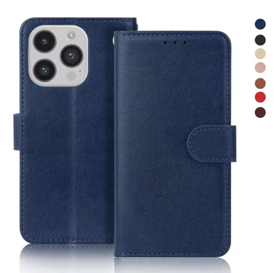 iPhone 16e / 16/15/14/13/12/11 (Pro/Pro Max/X/XS/XR/SE) Leather Wallet Case - Magnetic Flip Cover with Card Slots & Kickstand