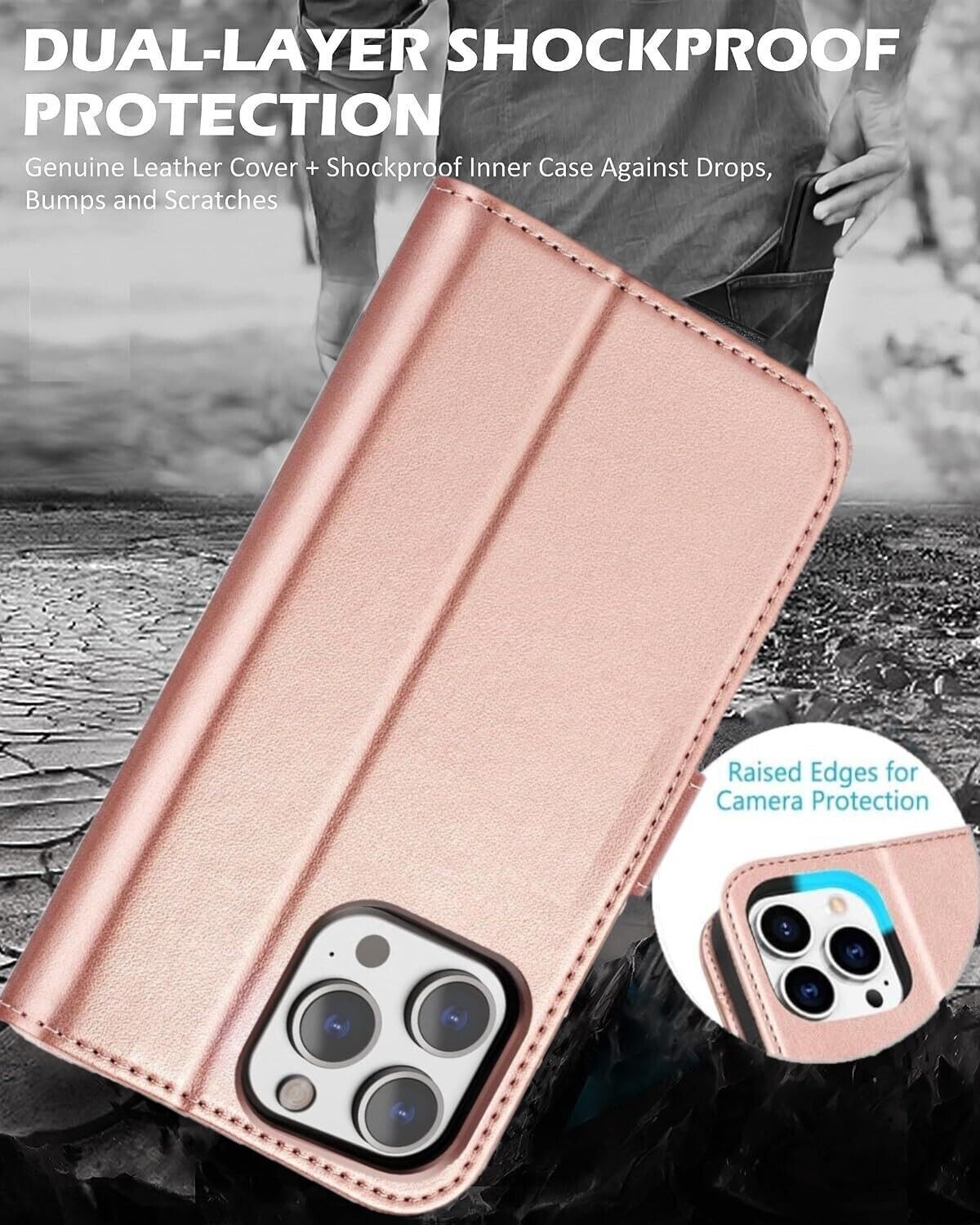 iPhone 16e / 16/15/14/13/12/11 (Pro/Pro Max/X/XS/XR/SE) Leather Wallet Case - Magnetic Flip Cover with Card Slots & Kickstand