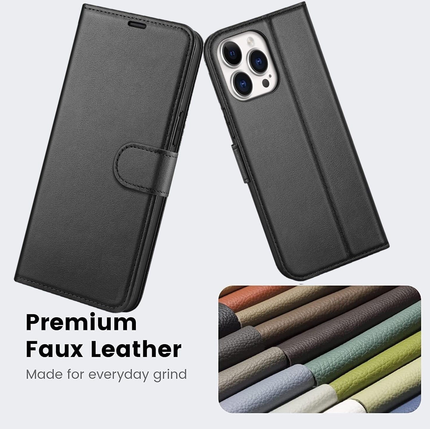 iPhone 16e / 16/15/14/13/12/11 (Pro/Pro Max/X/XS/XR/SE) Leather Wallet Case - Magnetic Flip Cover with Card Slots & Kickstand