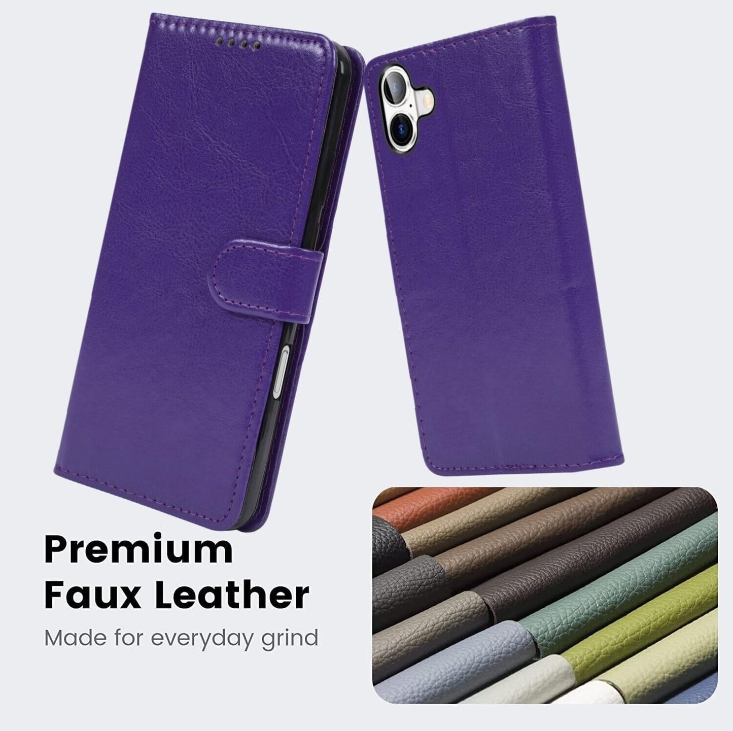 iPhone 16e / 16/15/14/13/12/11 (Pro/Pro Max/X/XS/XR/SE) Leather Wallet Case - Magnetic Flip Cover with Card Slots & Kickstand