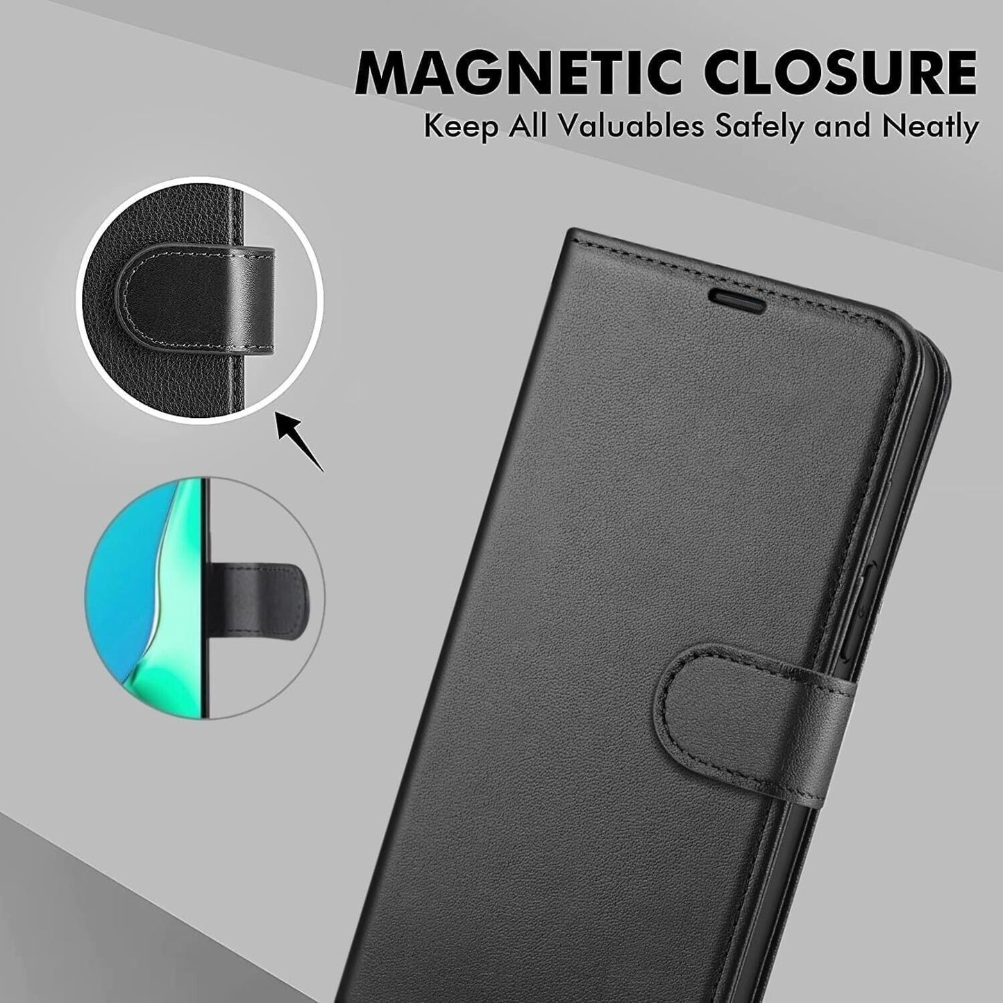 iPhone 16e / 16/15/14/13/12/11 (Pro/Pro Max/X/XS/XR/SE) Leather Wallet Case - Magnetic Flip Cover with Card Slots & Kickstand