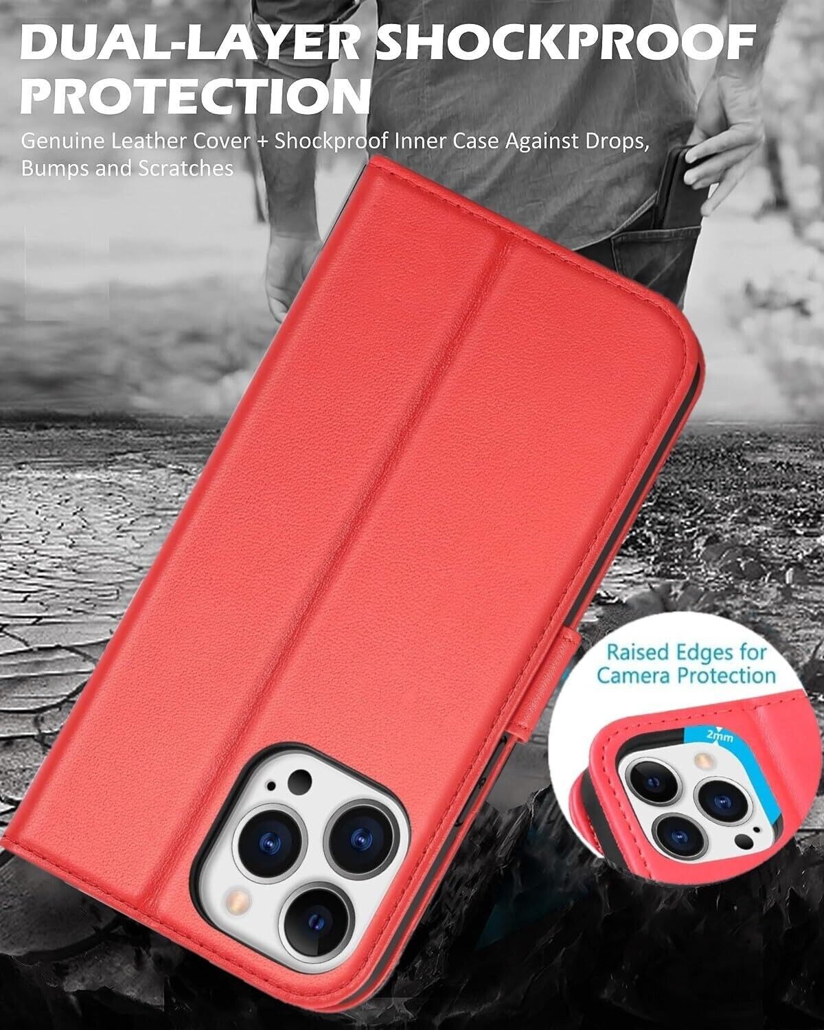 iPhone 16e / 16/15/14/13/12/11 (Pro/Pro Max/X/XS/XR/SE) Leather Wallet Case - Magnetic Flip Cover with Card Slots & Kickstand