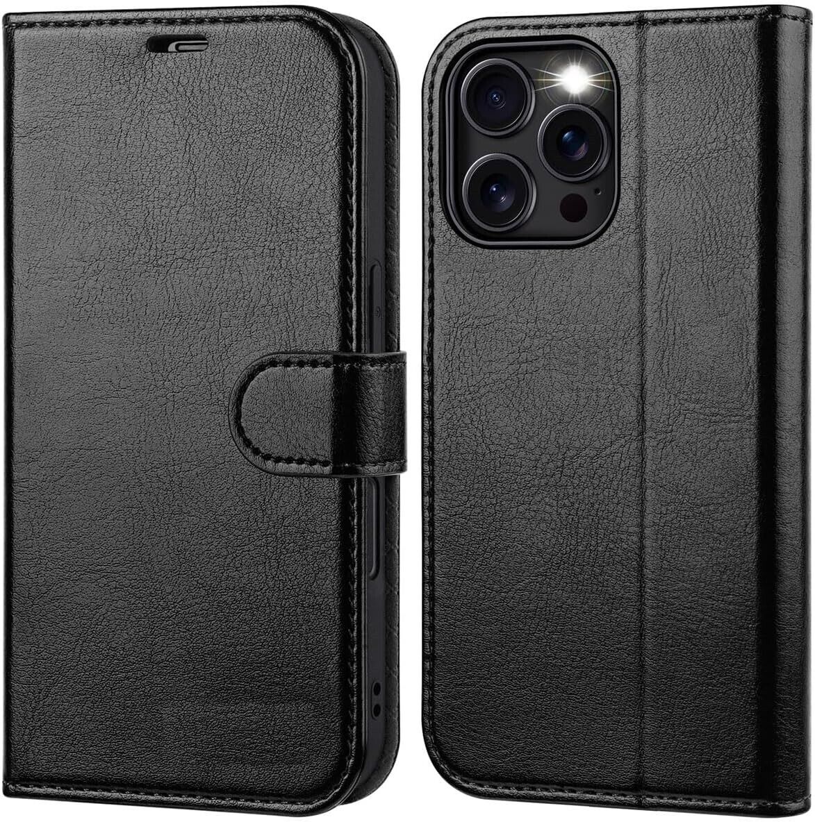 iPhone 16e / 16/15/14/13/12/11 (Pro/Pro Max/X/XS/XR/SE) Leather Wallet Case - Magnetic Flip Cover with Card Slots & Kickstand