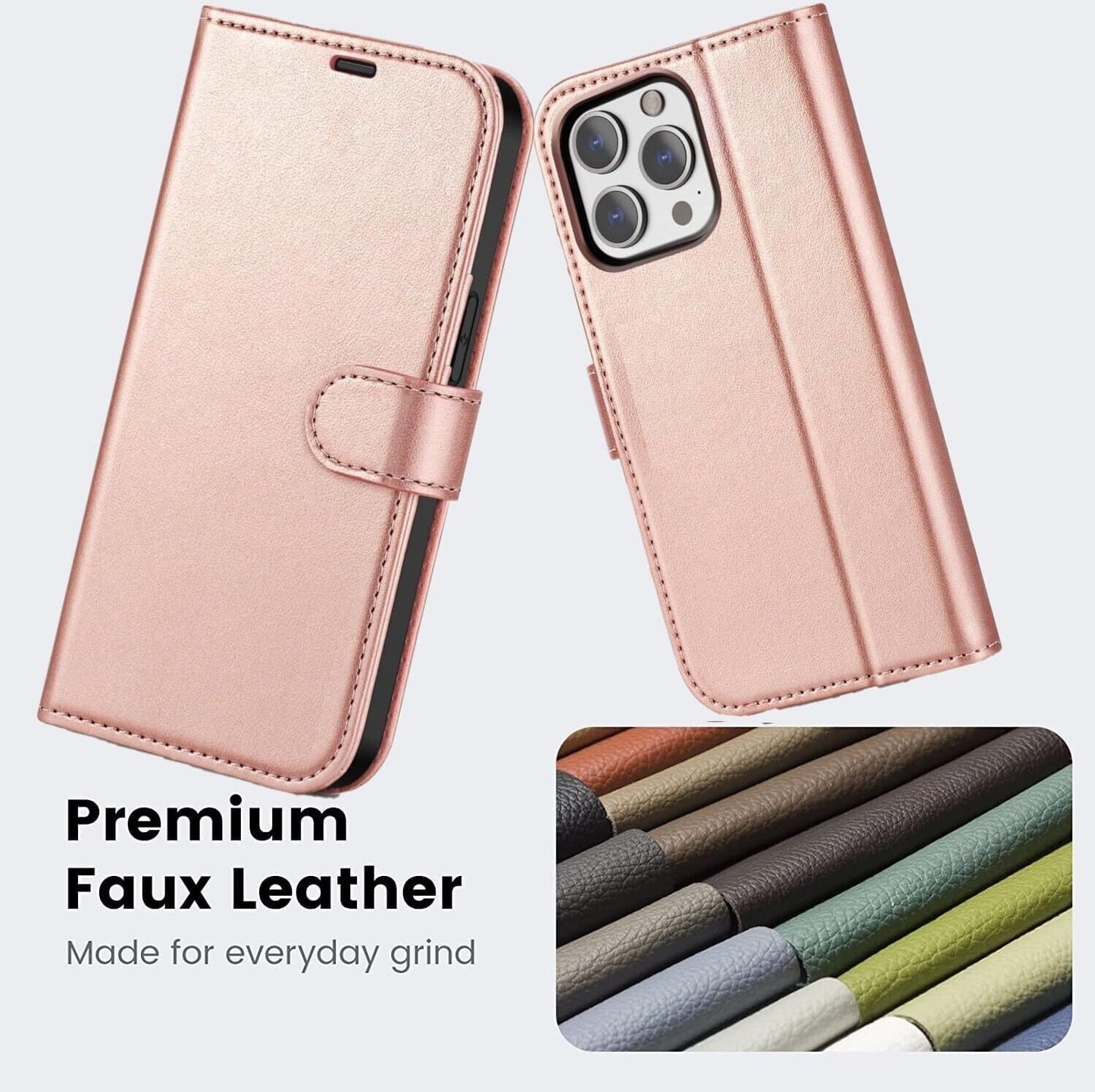 iPhone 16e / 16/15/14/13/12/11 (Pro/Pro Max/X/XS/XR/SE) Leather Wallet Case - Magnetic Flip Cover with Card Slots & Kickstand