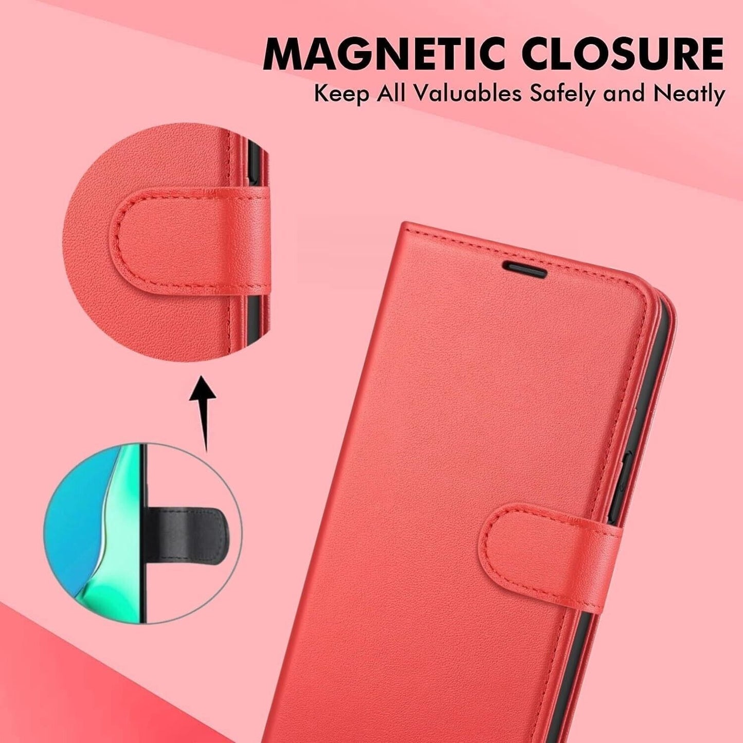 iPhone 16e / 16/15/14/13/12/11 (Pro/Pro Max/X/XS/XR/SE) Leather Wallet Case - Magnetic Flip Cover with Card Slots & Kickstand