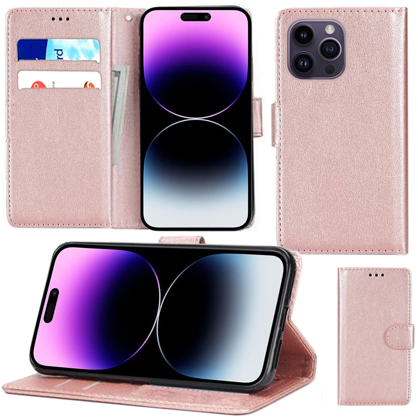 iPhone 16e / 16/15/14/13/12/11 (Pro/Pro Max/X/XS/XR/SE) Leather Wallet Case - Magnetic Flip Cover with Card Slots & Kickstand