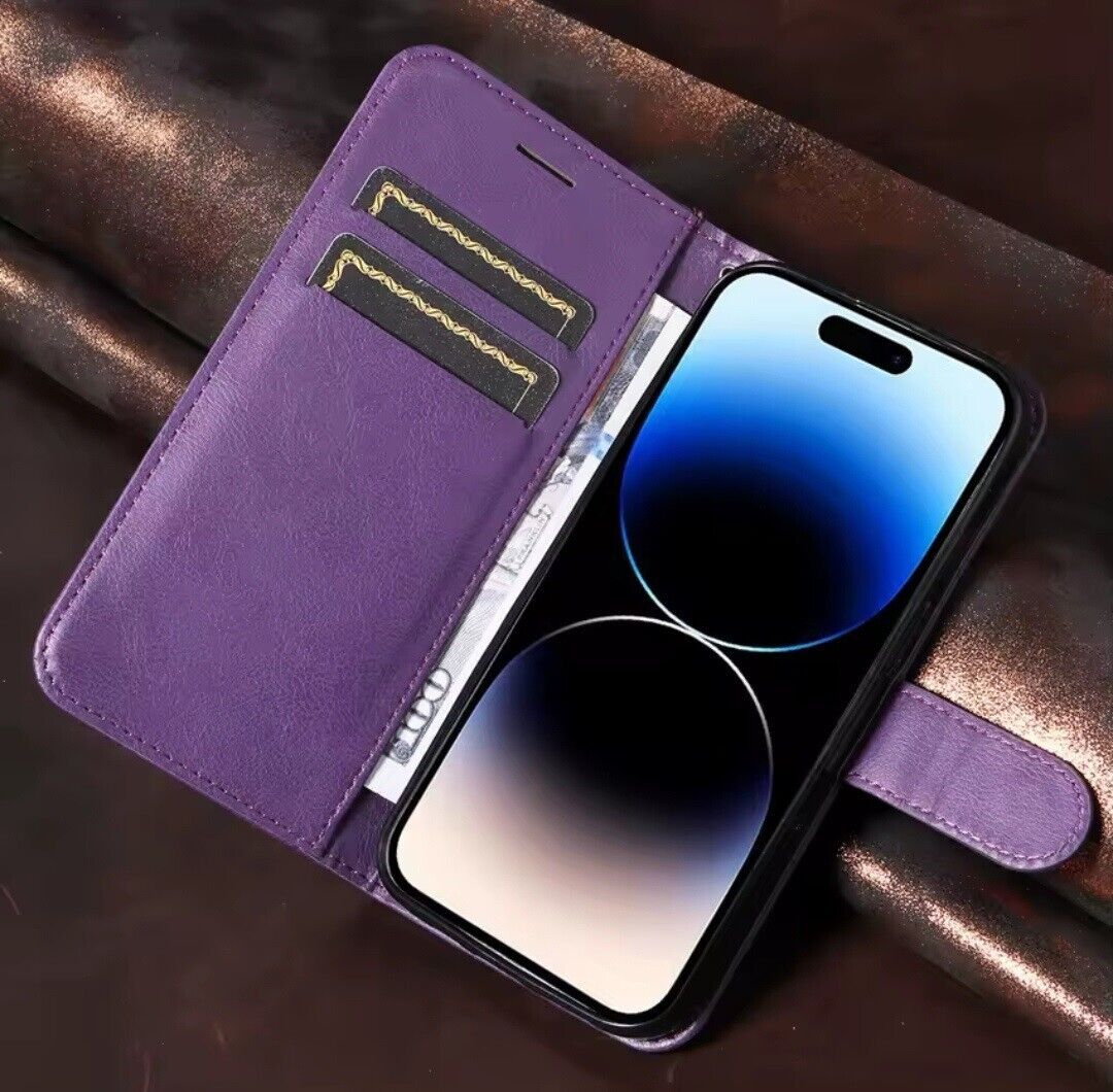 iPhone 16e / 16/15/14/13/12/11 (Pro/Pro Max/X/XS/XR/SE) Leather Wallet Case - Magnetic Flip Cover with Card Slots & Kickstand