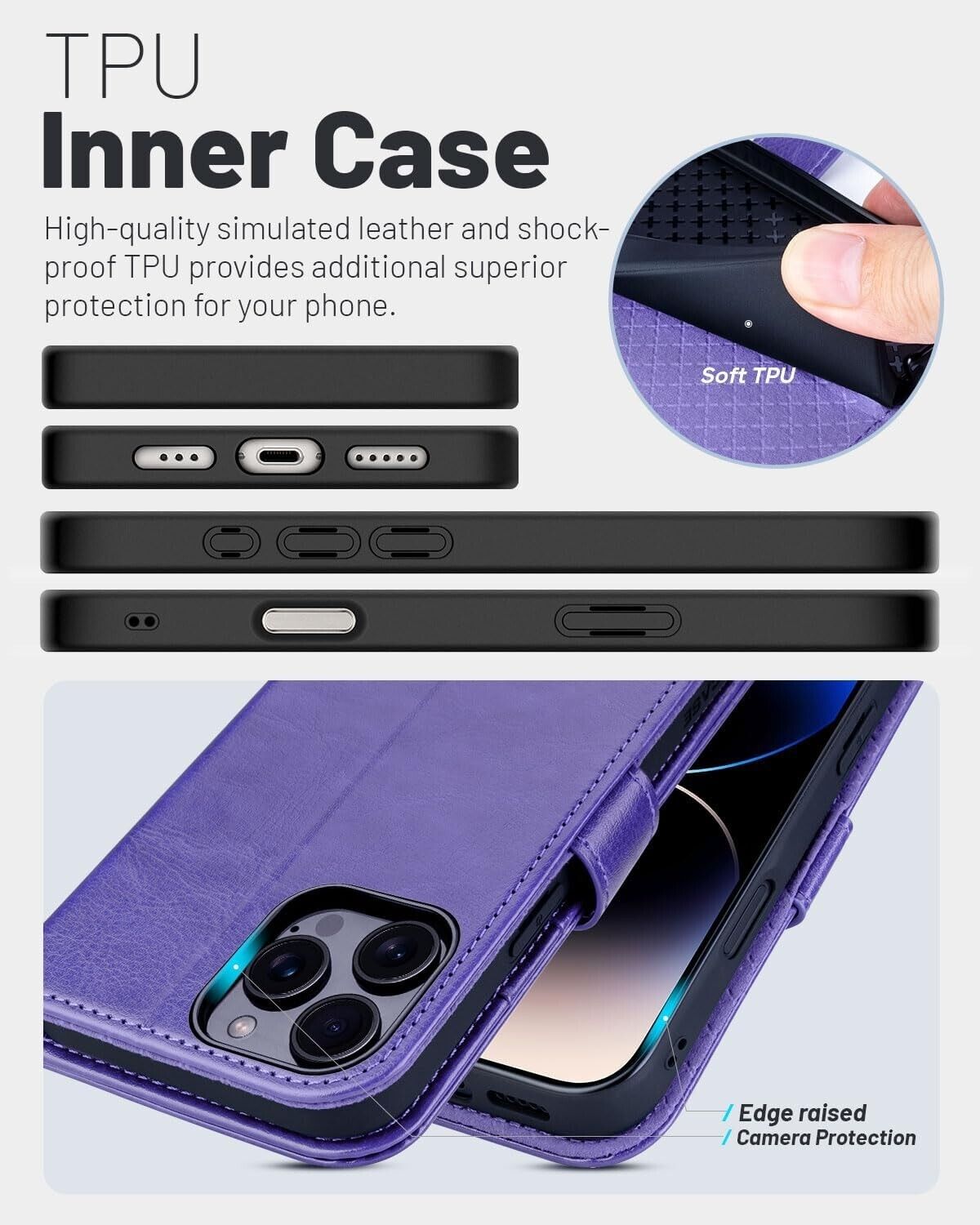 iPhone 16e / 16/15/14/13/12/11 (Pro/Pro Max/X/XS/XR/SE) Leather Wallet Case - Magnetic Flip Cover with Card Slots & Kickstand