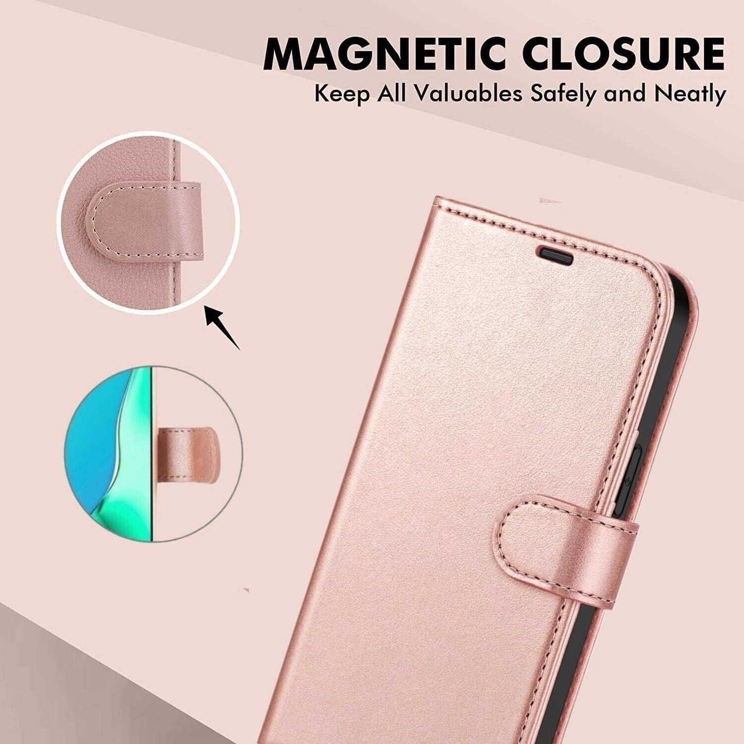 iPhone 16e / 16/15/14/13/12/11 (Pro/Pro Max/X/XS/XR/SE) Leather Wallet Case - Magnetic Flip Cover with Card Slots & Kickstand