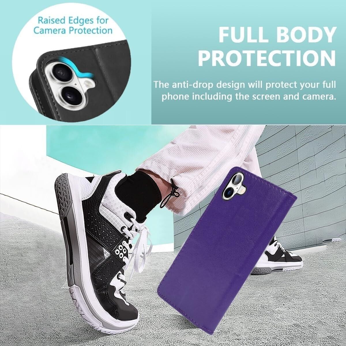 iPhone 16e / 16/15/14/13/12/11 (Pro/Pro Max/X/XS/XR/SE) Leather Wallet Case - Magnetic Flip Cover with Card Slots & Kickstand