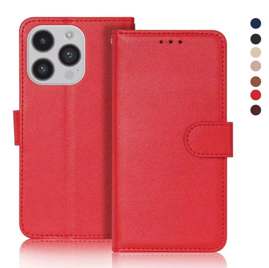 iPhone 16e / 16/15/14/13/12/11 (Pro/Pro Max/X/XS/XR/SE) Leather Wallet Case - Magnetic Flip Cover with Card Slots & Kickstand
