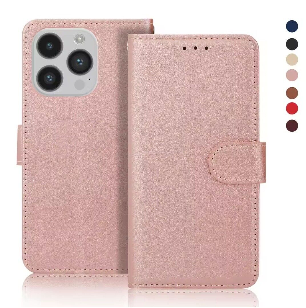 iPhone 16e / 16/15/14/13/12/11 (Pro/Pro Max/X/XS/XR/SE) Leather Wallet Case - Magnetic Flip Cover with Card Slots & Kickstand