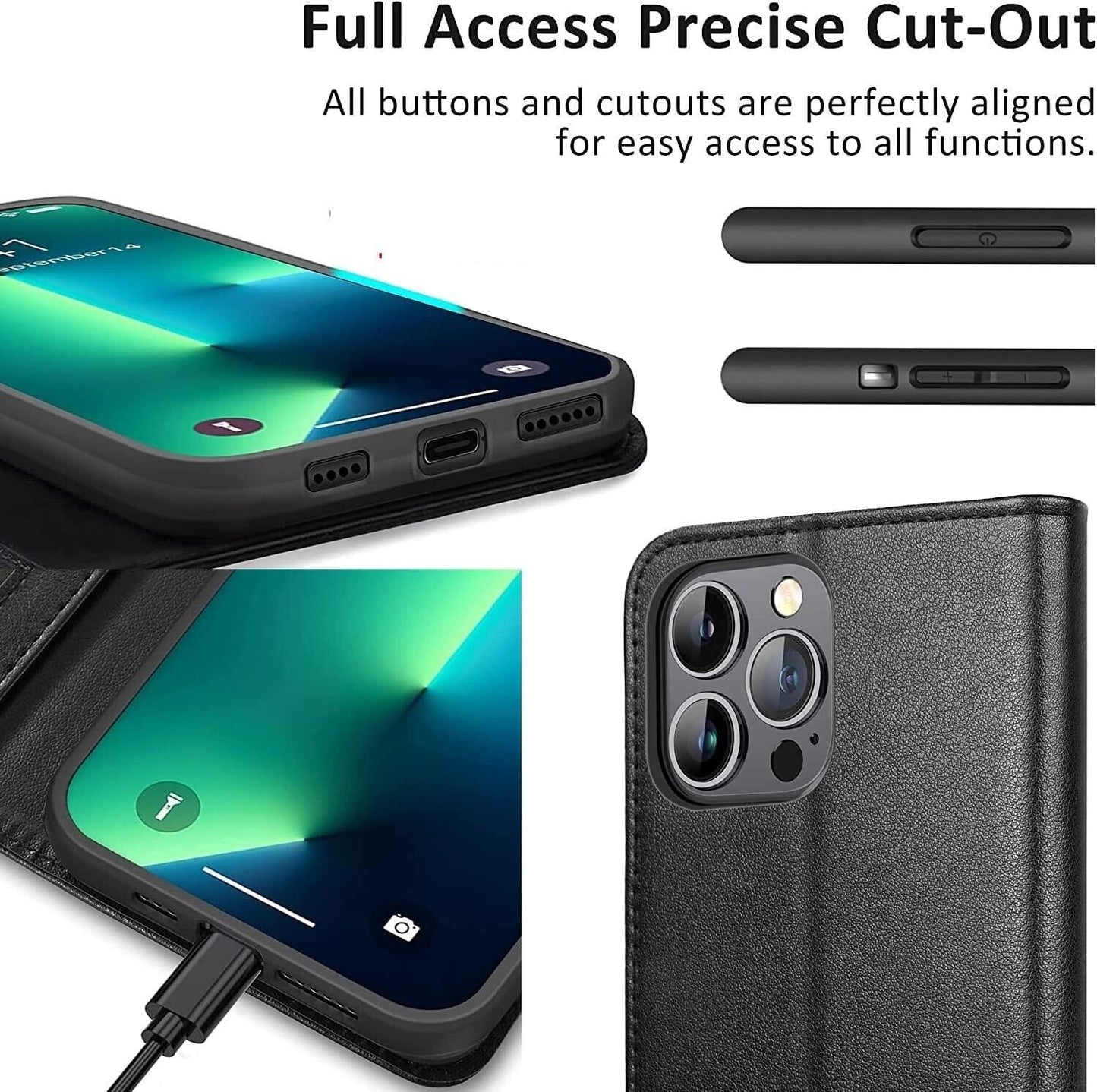 iPhone 16e / 16/15/14/13/12/11 (Pro/Pro Max/X/XS/XR/SE) Leather Wallet Case - Magnetic Flip Cover with Card Slots & Kickstand