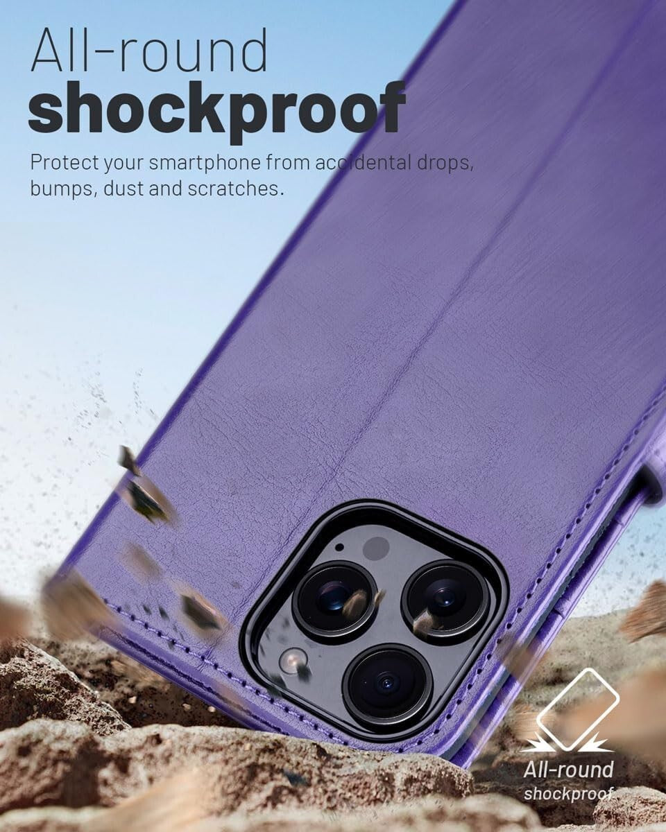 iPhone 16e / 16/15/14/13/12/11 (Pro/Pro Max/X/XS/XR/SE) Leather Wallet Case - Magnetic Flip Cover with Card Slots & Kickstand