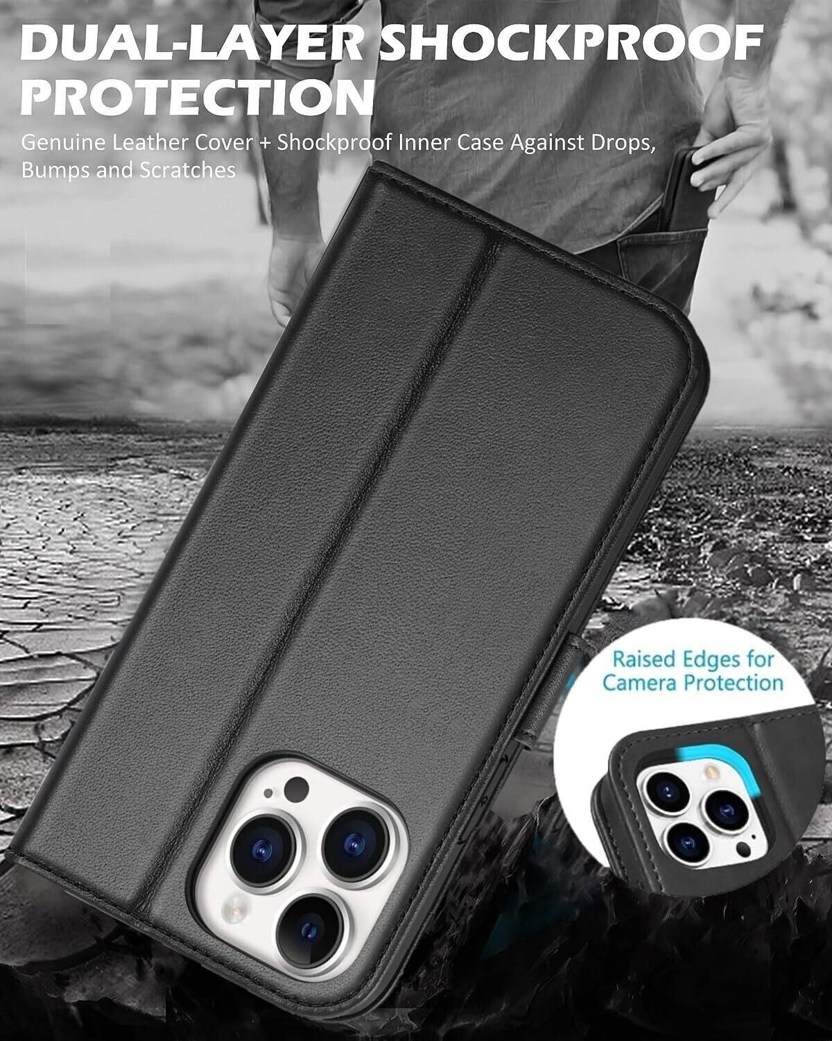 iPhone 16e / 16/15/14/13/12/11 (Pro/Pro Max/X/XS/XR/SE) Leather Wallet Case - Magnetic Flip Cover with Card Slots & Kickstand