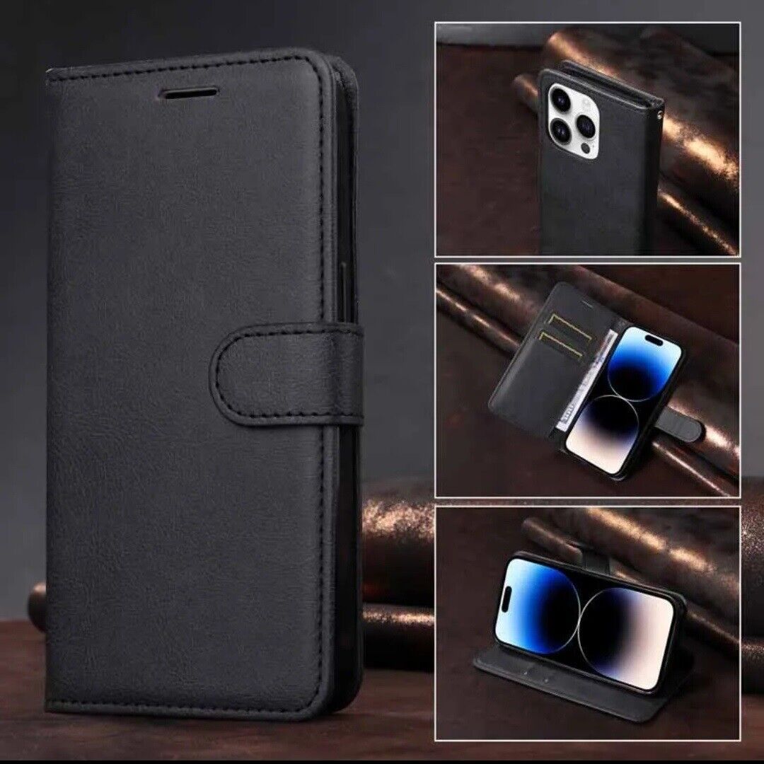 iPhone 16e / 16/15/14/13/12/11 (Pro/Pro Max/X/XS/XR/SE) Leather Wallet Case - Magnetic Flip Cover with Card Slots & Kickstand