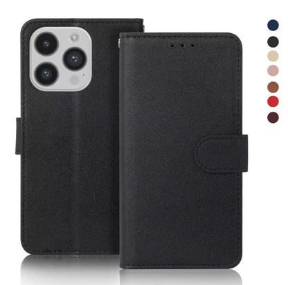 iPhone 16e / 16/15/14/13/12/11 (Pro/Pro Max/X/XS/XR/SE) Leather Wallet Case - Magnetic Flip Cover with Card Slots & Kickstand