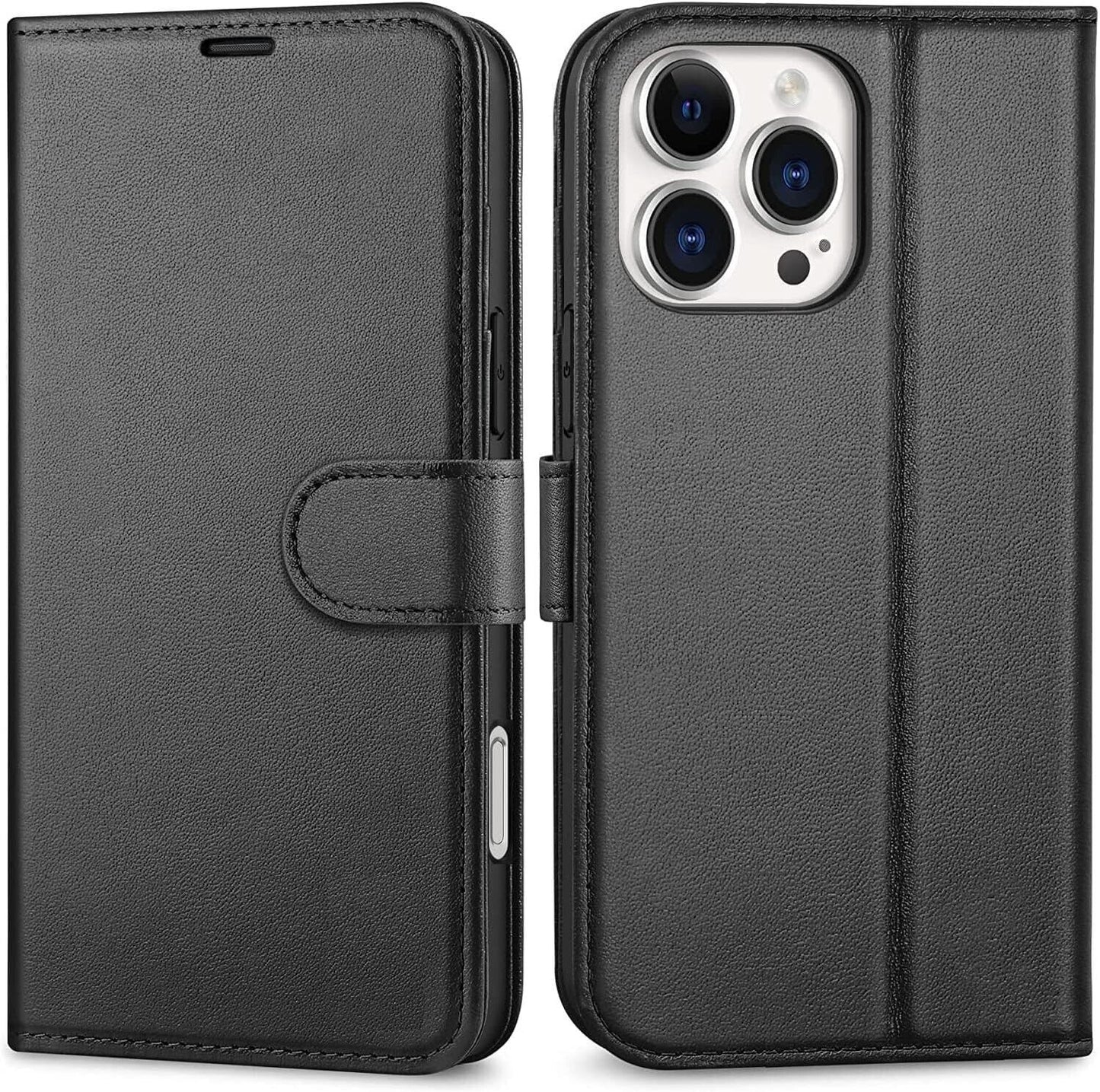iPhone 16e / 16/15/14/13/12/11 (Pro/Pro Max/X/XS/XR/SE) Leather Wallet Case - Magnetic Flip Cover with Card Slots & Kickstand