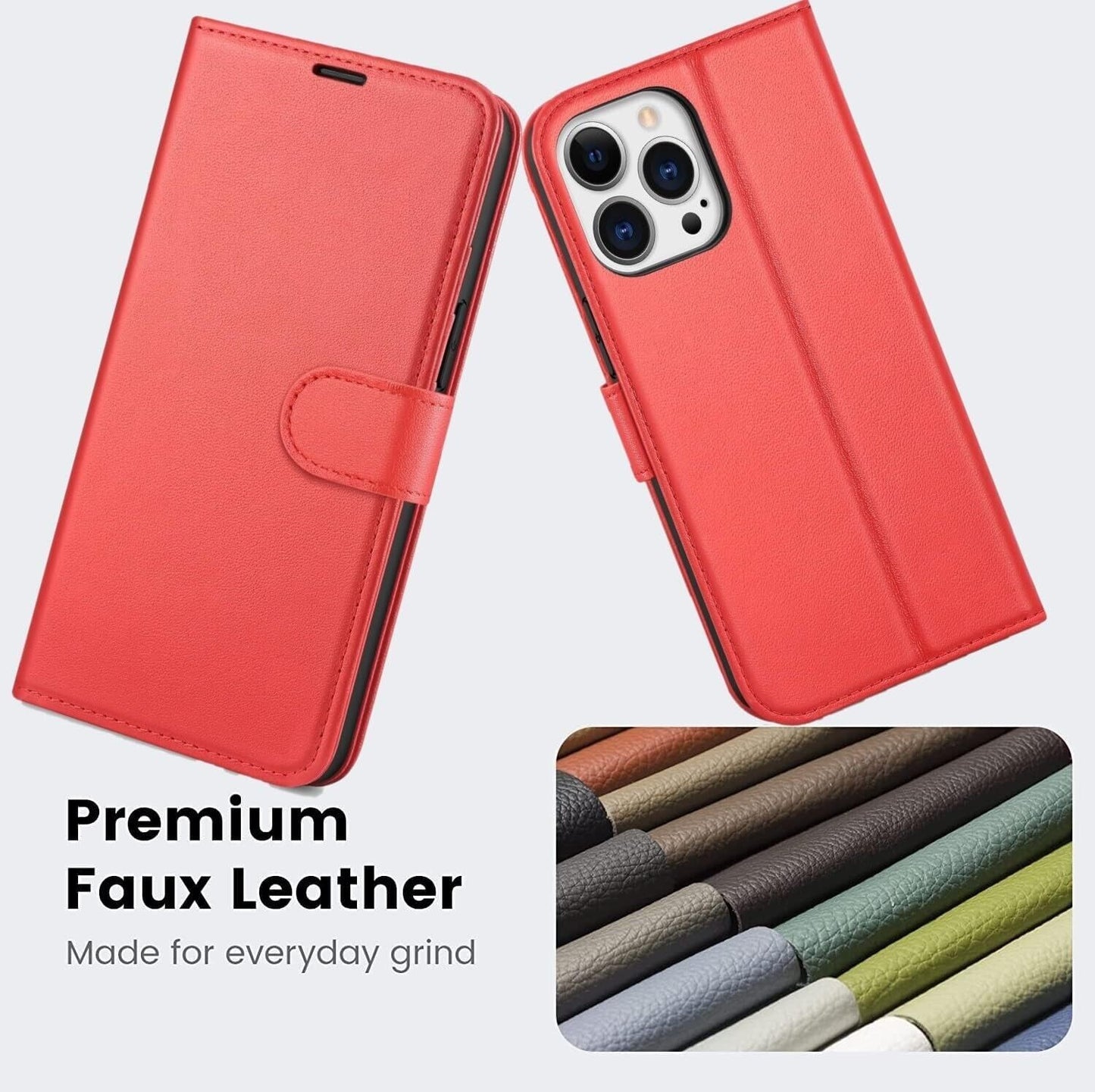 iPhone 16e / 16/15/14/13/12/11 (Pro/Pro Max/X/XS/XR/SE) Leather Wallet Case - Magnetic Flip Cover with Card Slots & Kickstand