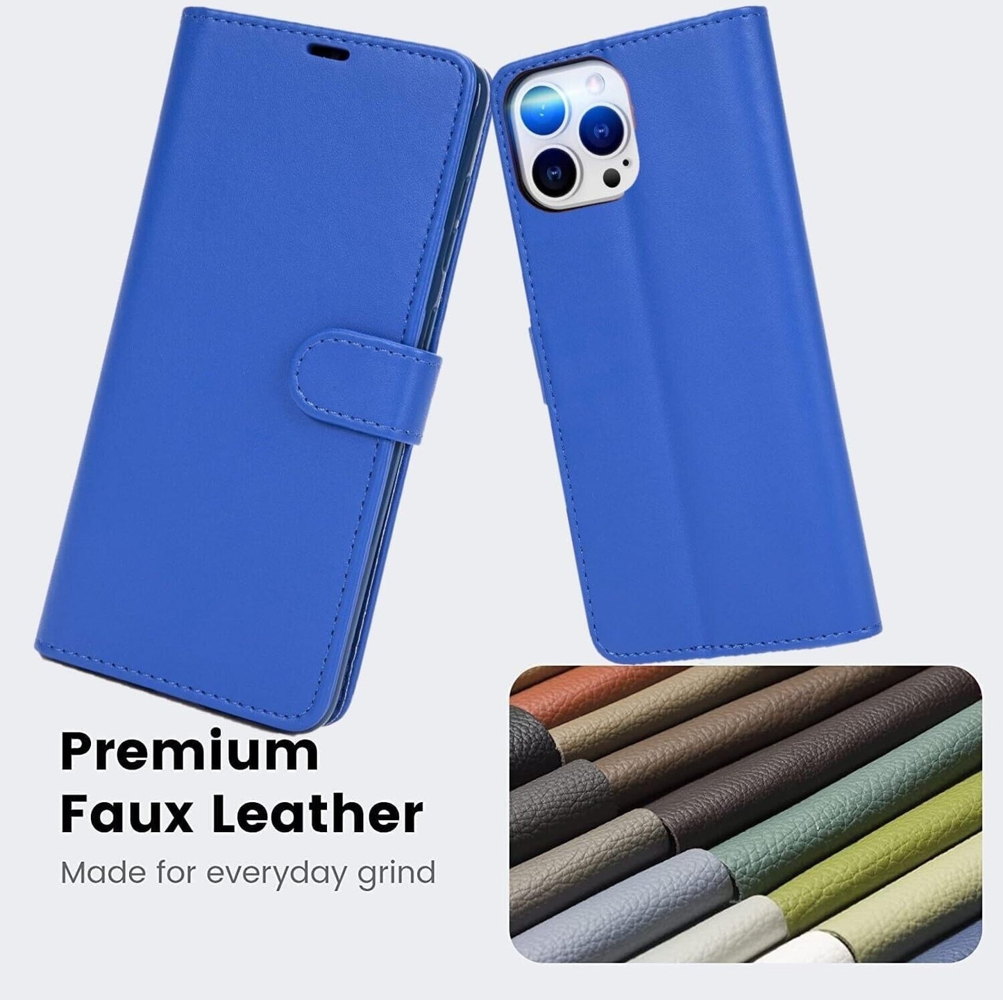 iPhone 16e / 16/15/14/13/12/11 (Pro/Pro Max/X/XS/XR/SE) Leather Wallet Case - Magnetic Flip Cover with Card Slots & Kickstand